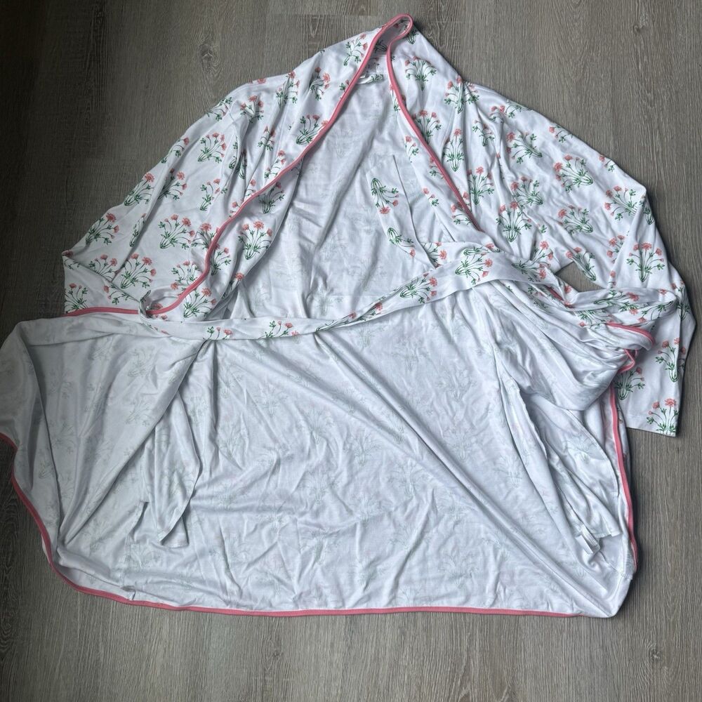 NWOT Lake Pajamas Pima Cotton Wrap Robe Floral Pink and Green XXL - Picture 4 of 10